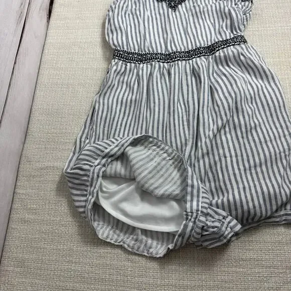 Japna Womens Romper S Blue White Striped Embroidered Sleeveless V-Neck - Picture 7 of 7